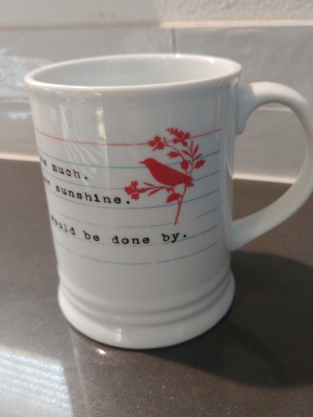 Fringe Ceramic Mug School Notebook Paper and Bird Design with Quote